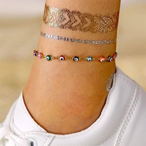 Vienkim Bohemian Colorful Turkish Eye Anklets for Women Gold Color Beads Summer Ocean Beach Ankle Bracelet Foot Leg Jewelry 2020