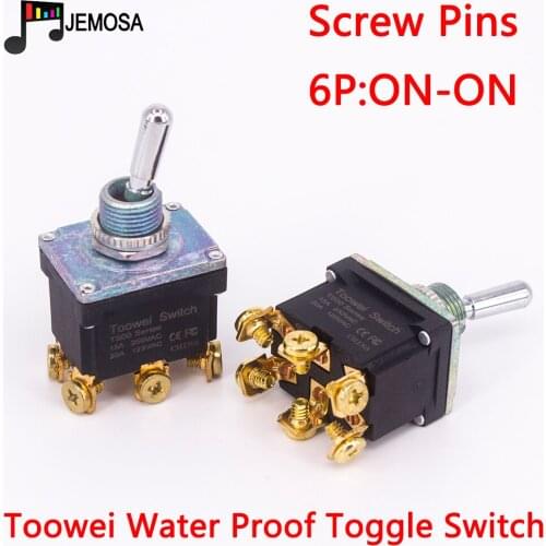 1PC Toowei 6pins Waterproof toggle switch ON-ON 15A 250V/ 20A 125V SPST/ Assembly hole 12mm Screw contact AC Power Switch