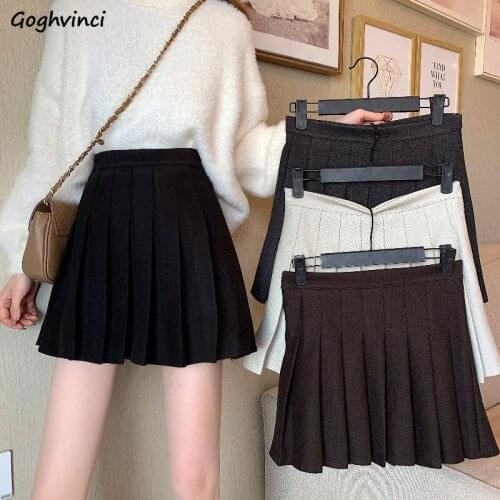 Skirts Women Autumn Pleated Solid Retro Sweet Students All-match Soft Fashion Chic High Waist Leisure Fit Daily Korean Style New
