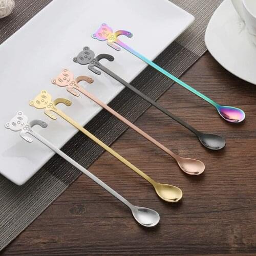 Western Style Long Handle Mixing Stiring Bear Hanging Spoon 304 Stainless Steel Tea Spoons Durable Coffee Ladle Stir Drink Scoop