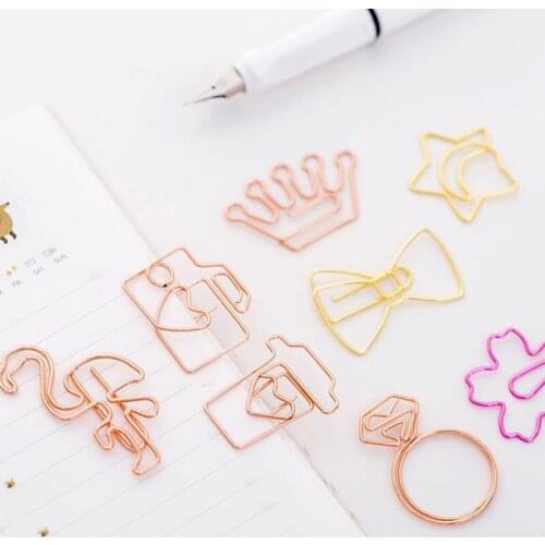 5 Pcs/set Mini Rose Gold Flamingo Camera Sakura Crown Star Paper Clips Bookmark Photo Memo Ticket Binder Clip Office Statioinery