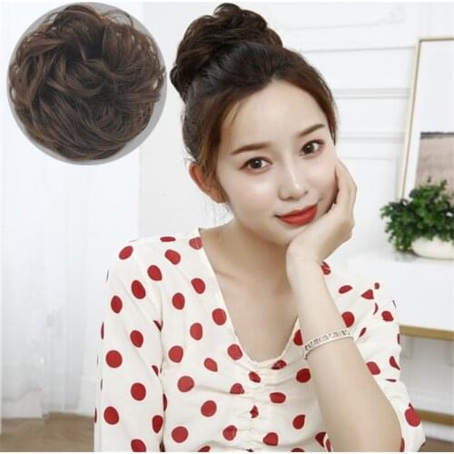 Woman Hair Rope Synthetic Elastic Fake Hair Wig Bun Messy Scrunchies Elastic Band Straight Clip in Hair Ponytails Extensions Wig