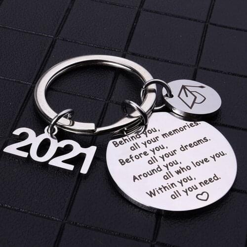 1PCS Behind You of All Your Memories Pendant Jewery Gifts 2021 Graduation Stainless Steel Letter Keychain