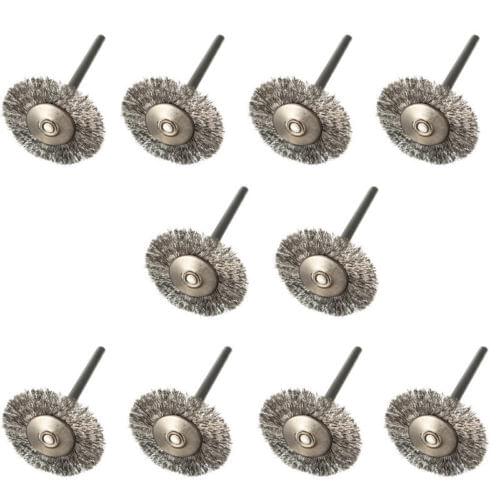 10 Pcs Stainless Steel T Type Wire Brush Polishing Wheels Full for Rotary Tools