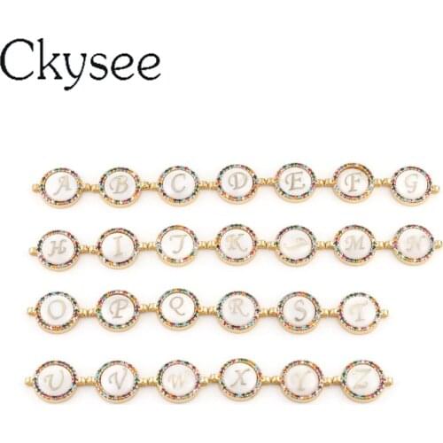 2pcs/lot Copper Inlaid Color Zirconium Opal Printed Double Hanging Letter Charms Handmade Pendant For Diy Bracelet JewelryMaking