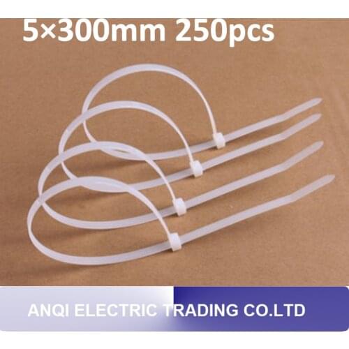 5*300mm 250pcs white self-locking high quality nylon cable ties