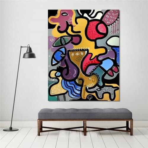 Abstract Graffiti Wall Pictures for Living Room Canvas Art Abstract Animal Painting Picassos Cat Woman Home Decor Painting