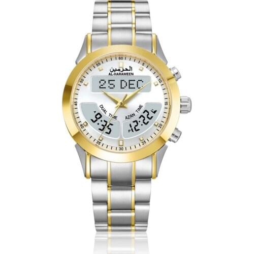 Arabic Prayer Watch with Adhan Alarm and Auto Qiblah Direction Azan Wristwatch Clock Including Hijri Calendar for Muslim