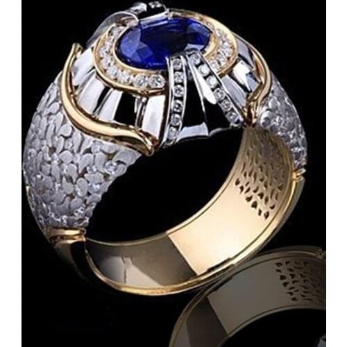 Business Domineering Mens Fashion Luxury Jewelry Blue Gem Engagement Wedding Ring Anniversary Birthday Party Gift Size Us6-12