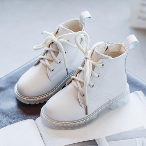 Autumn Winter Children Martin Boots Kids Leather Boots Boys Girls Shoes Motorcycle Boots Lace-up Short Boots Side Zipper Shoes