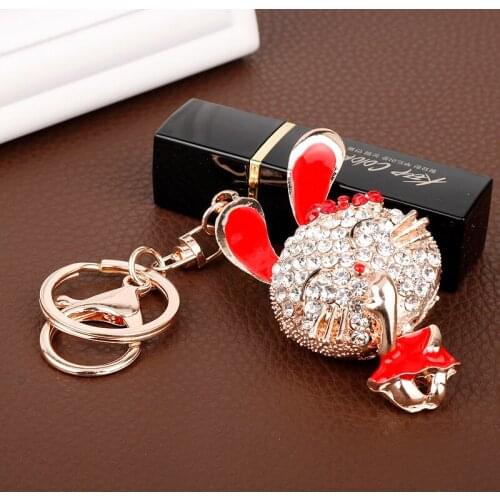 Dongsheng Alice Keychain Animal Rabbit Crystal Keyring Purse Bag Buckle HandBag Pendant For Car Keyring Holder -15