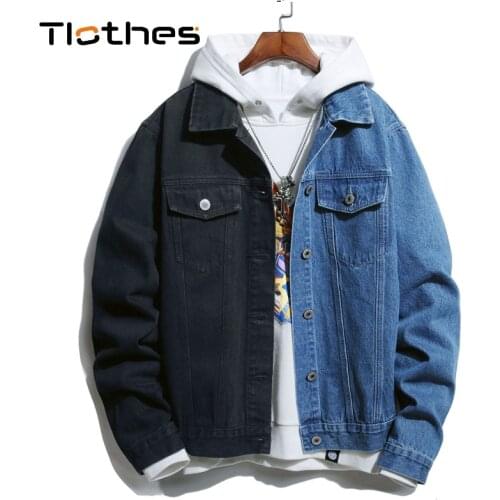 Black Blue Patchwork Denim Jacket Men Leisure Cowboy Clothing Long Sleeve Button Down Jeans Shirts Mens Clothes Jeans Jacket