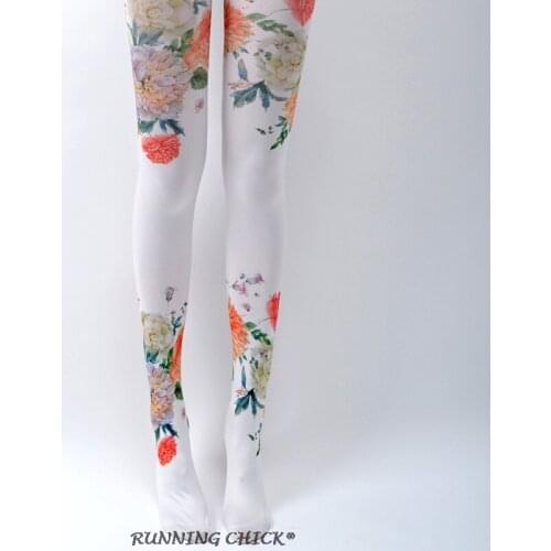 Ethnic Flowers Print Silk Pantyhose Catwalk