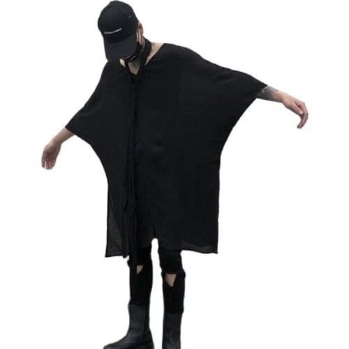 Spring summer men personality oversized t shirt ultrathin punk hiphop streetwear men nightclub singer hip hop tops stage costume