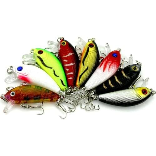 Hot sale General Fishing Lures Minnow 8 PCS/Lot 3.6g 5cm 0.3/0.9M Swimming Depth 8 Color Plastic 3D Eyes 10# Hooks Colorful