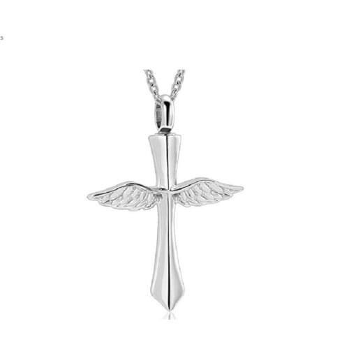 KLH17 Mini Cross Angel Wings Cremation Urn Keepsake Memorial Ash Pendant,Religious Cross Pendant Hold Loved Ones Ashes