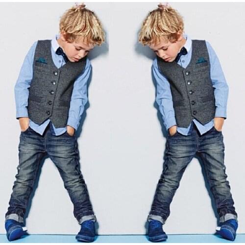 Boys Clothing Sets Childrens Wear School Style Handsome Boys Gentleman Denim 3 Pieces Childrens Wear Clothes