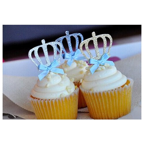 Crown golden shiny cake toppers paper cards banner for Cupcake Wrapper Baking Cup wedding birthday tea party decoration