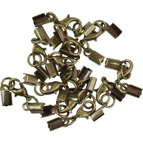12pcs Brass Lobster Clasp Converter For Necklaces Bracelets with 9x5mm Leather Cord Crimp