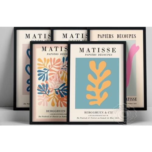Henri Matisse Exhibition Poster Set, Matisse Cut Outs Wall Picture, Matisse Grass Coral Abstract Art Prints, Vintage Home Deocr