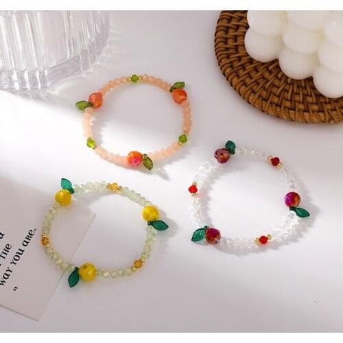 Crystal Beaded Cute Bracelet Girls Summer Sweet Transparent Beaded Bracelets Lovely Ins Colored Fruit Bracelets For Children