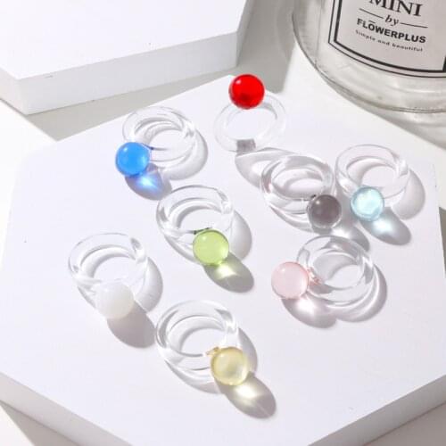Trendy Colorful Transparent Resin Rings Korean Fashion Round Geometric Acrylic Rings For Women Vintage New Finger Plastic Rings