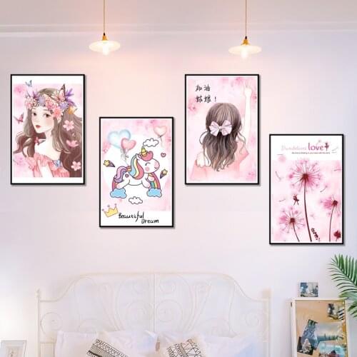 [shijuekongjian] Cartoon Girl Wall Sticker DIY Unicorn Flowers Mural Decals for Kids Rooms Baby Bedroom Nursery Home Decoration