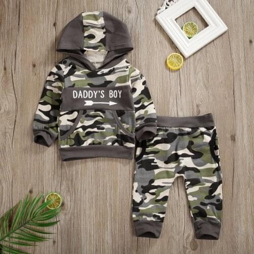 Pudcoco Autumn Newborn Baby Boy Clothes Daddys Boy Camouflage Print Hooded Tops Long Pants 2Pcs Outfits Clothes Sweatshirt