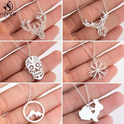 Bijoux 2021 Stainless Steel Necklace for Women Simple Snowflake Deer Antlers Ghost Skull Pendants Necklaces Girls New Year Gift