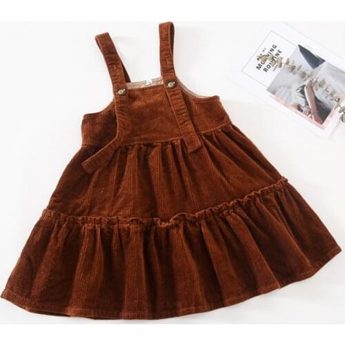 Korean Style Toddler Baby Princess Dress Solid Color Sleeveless Baby Girls Corduroy Suspender Dress Baby Girls Strap Dress