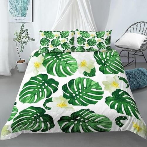 3D Digital Tropical Leaves Duvet Cover Pillow Shams Set Printed Comforter Covers Single Double Full Queen King Size Bedding Set