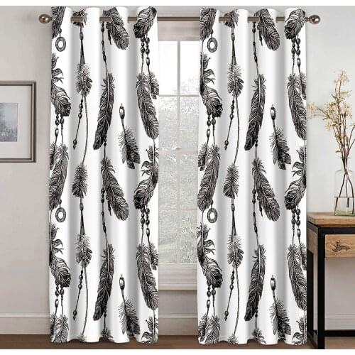 Custom 3D Drapes Modern Creative Black white Feathers and Beading Boho Style Home Decor Living room Bedroom Window Curtain