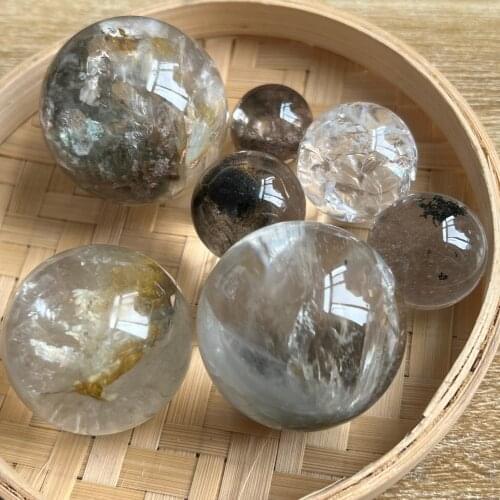 Natural hair crystal ghost ball crystal quartz earth ball stone mineral chakra reiki treatment home decoration