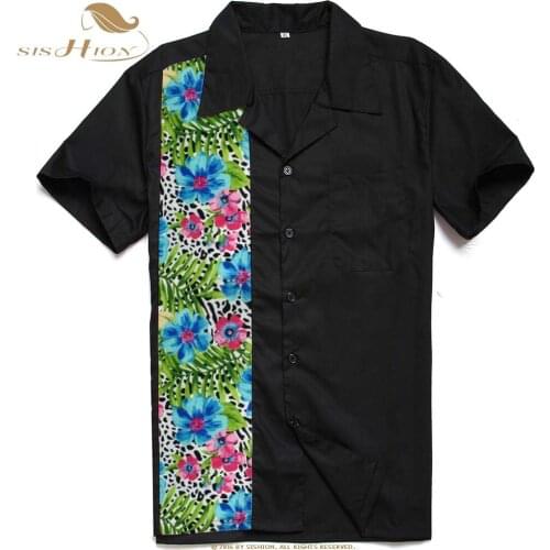 SISHION Leopard Blue Flower Men Floral Shirt ST110 European and American Casual Vintage Rockabilly Men Short Sleeve Shirt