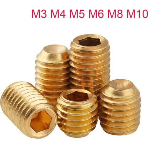 2-20Pcs M3 M4 M5 M6 M8 M10 Brass Cup Point Grub Screws Hex Socket Set Bolts Brass Allen Head Hex Socket Srews