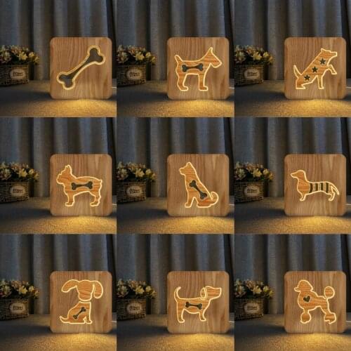 All Dogs Bulldog Puppy 3D LED Wooden Night Light Table Lamp USB Power Desk Lights For Baby Kids Christmas New Year Gift