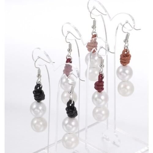 ES0078 New arrivals Fancy Design 3colors Leather Jewelry Fashion Dangle Pearl Earrings for Women Genuine leather Pearl Jewelry