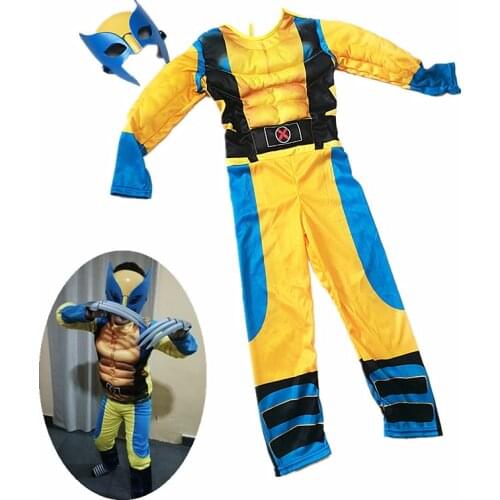 4-12Y Child Wolverines Cosplay Costume Kids Superhero Halloween/Carnival Party Fancy Jumpsuit and Claws