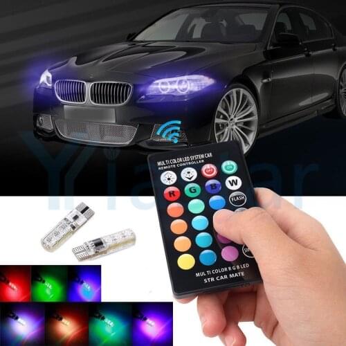 100PCS RGB T10 W5W Led 194 168 W5W 5050 SMD Car Dome Reading Light Automobiles Wedge Lamp RGB LED Bulb With Remote Controller