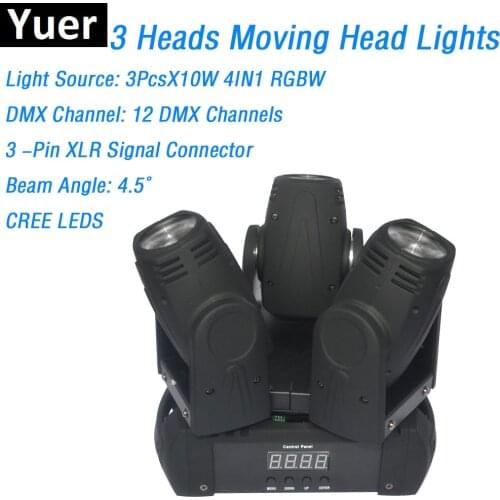 3 Heads Moving Head Beam Lights High Quality 3X10W RGBW 4IN1 CREE LEDS LED Moving Head Stage Lights DMX Dj Lights For Sales