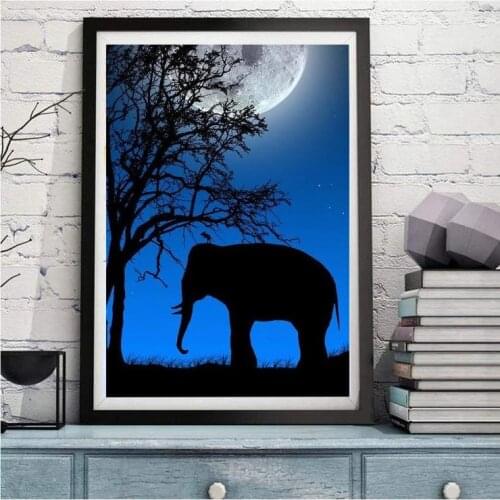 5d Diamond Painting Night Sky Moon Elephant DIY Diamond Mosaic Cross Stitch Kit Full Square Animal Landscape Home Decoration