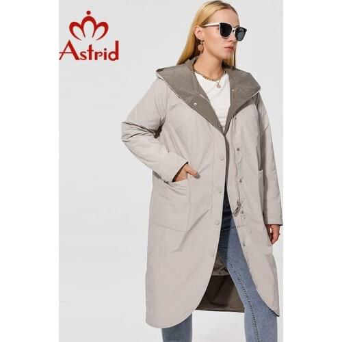 Astrid 2021 Autumn Womens Parkas Oversize Thin Cotton Elegant Long Jackets Female Coats with Hooded Big Pockets Belt Outerwear
