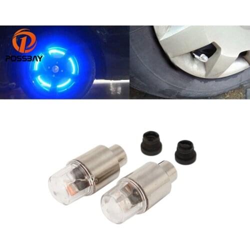 POSSBAY Car Tire Tyre Wheel Blue LED Valve Cap Stem Lights Lighting Spare Tire Cover Cars Bike Bus Motorcycle Accessories