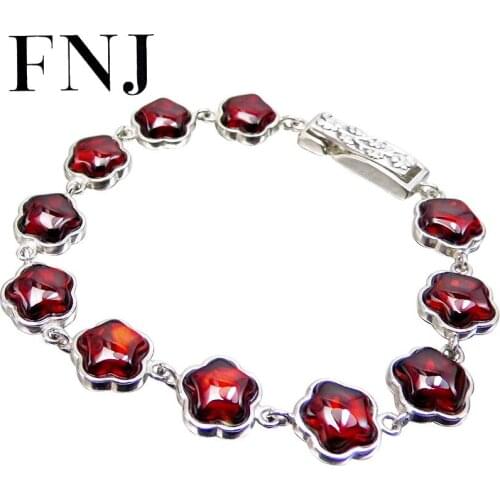 FNJ 925 Silver Bracelet for Women Jewelry 20cm Original S925 Sterling silver Bracelets Plum Blossom Green Yellow Agate Garnet