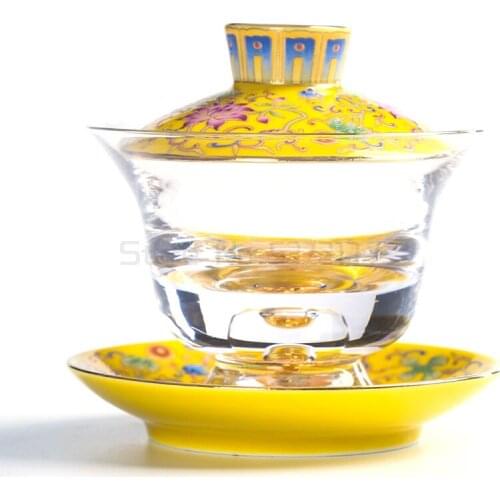 Boutique gaiwan porcelain tea bowl in-glaze decoration Ceramic tea cup Chinese kungfu tea set glass cup bowl china lid saucers