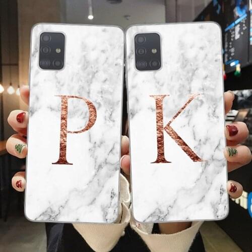 Letter Monogram A B C D white marble Soft TPU Phone Case For Coque Samsung A51 A71 A10 A20 A30 A40 A50 A70 A7 A9 2018 Cover