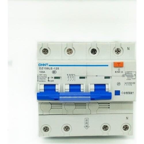 CHINT DZ158LE 3P+N 63A 80A 100A Earth Leakage Circuit Breaker Residual Current 30mA RCBO