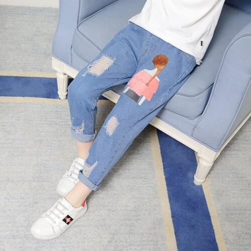 Kids Jeans Autumn Kids Baby Girls Clothing Children Casual Boys Cartoon Jeans Denim Pants Elastic Trousers Blue Pants 3-14 Years