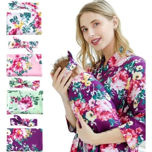 INS printing baby blanket baby swaddle wrap blanket newborn wrap cloth DIY headband two-piece set