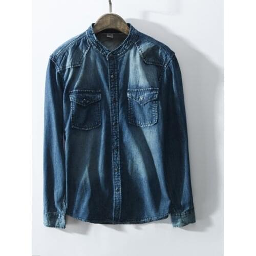 Men Classic Gentleman Blue & black Long sleeve denim shirt Autumn Fashion Casual Brand male Jeans Shirts camisa masculina 3XL